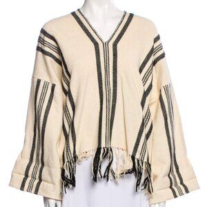 Apiece Apart Amelia Woven Cotton Striped Cream Black Poncho Sweater Size S